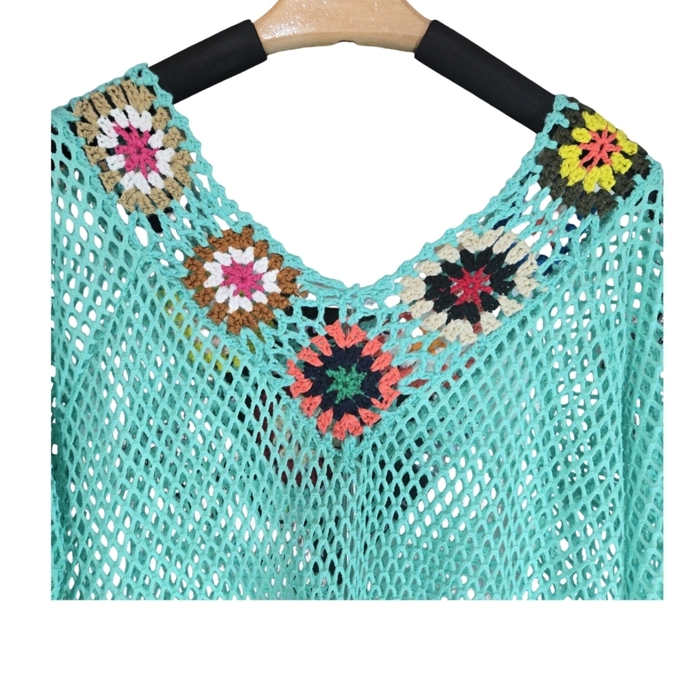India Boutique Turquoise Crochet Swim Cover-Up - Picture 5 of 9